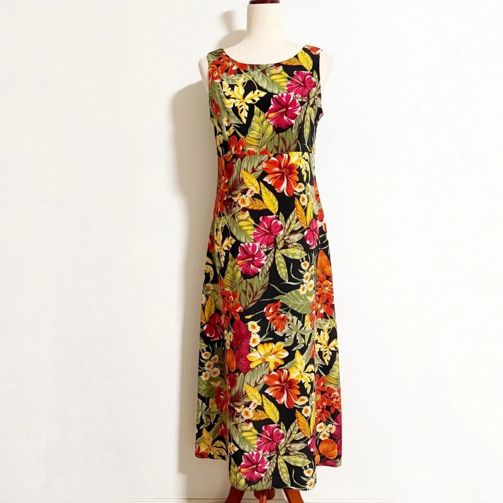 Vintage Sag Harbor Tropical Floral Midi Dress